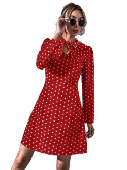 Women's Polka Dot Puff Sleeve Fit and Flair Dress 