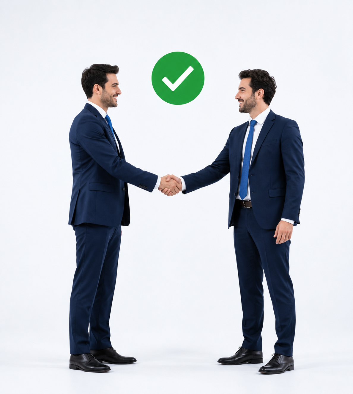 Business handshake with approval checkmark