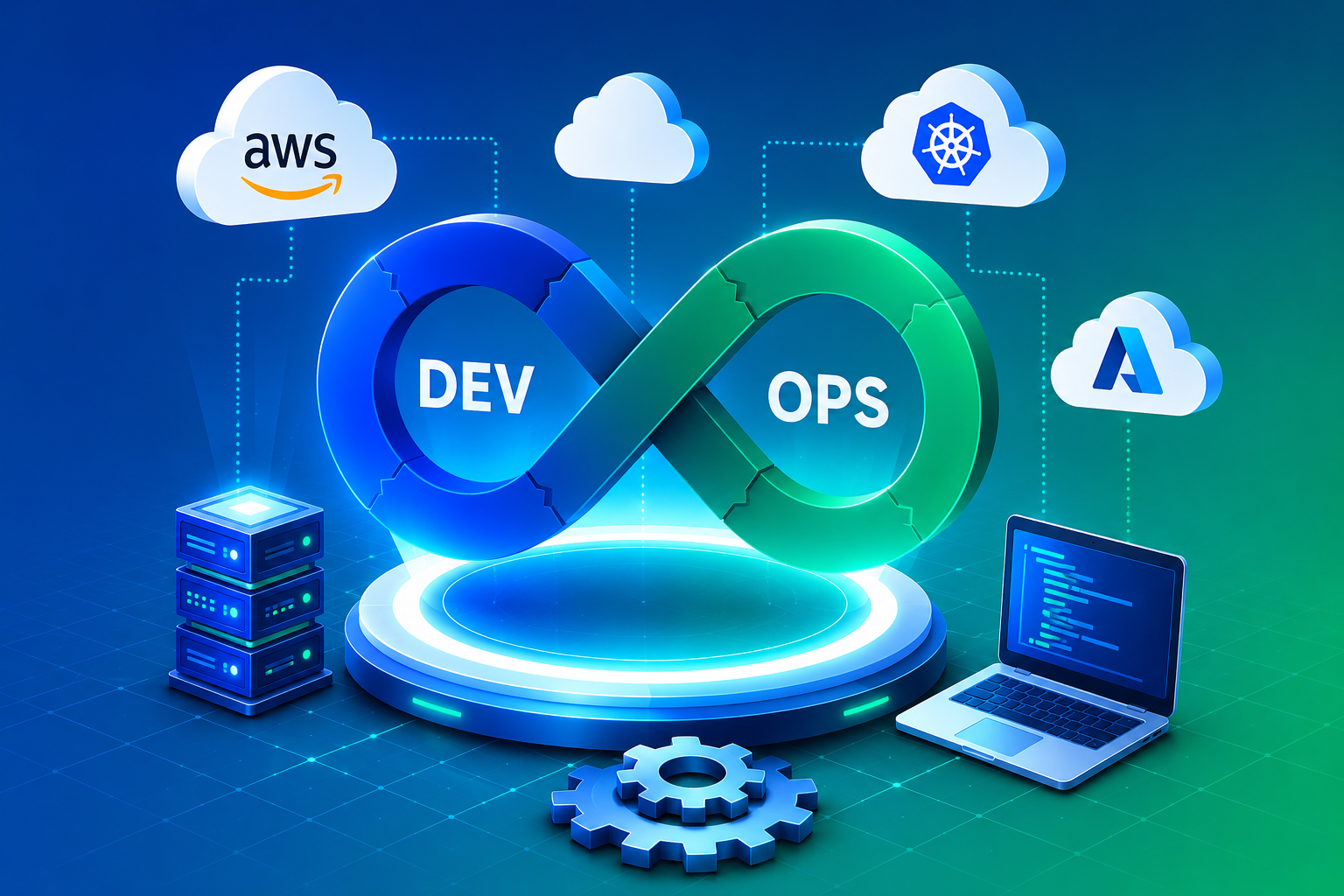 DevOps infinity loop graphic with cloud platform icons