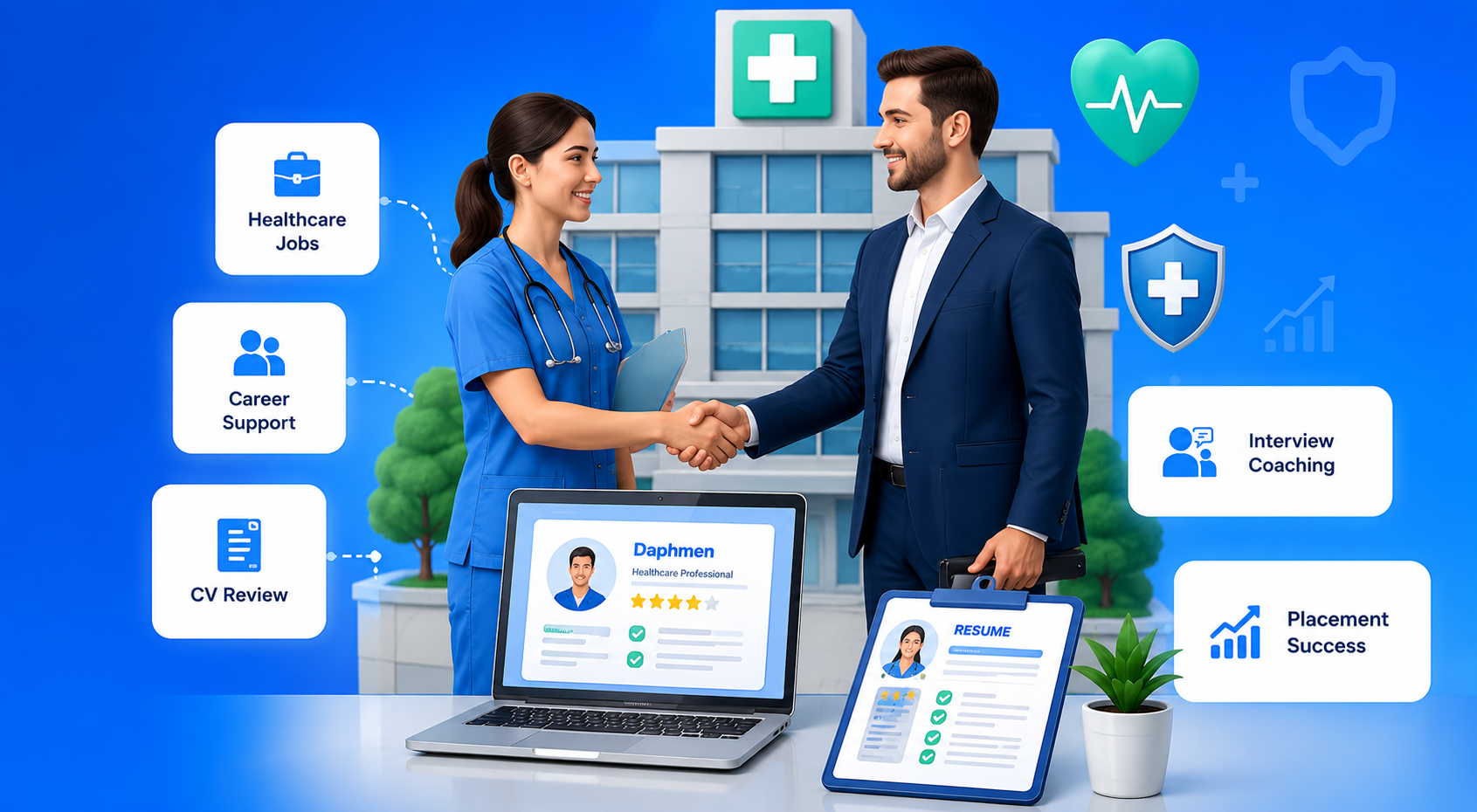Healthcare professional and employer shaking hands