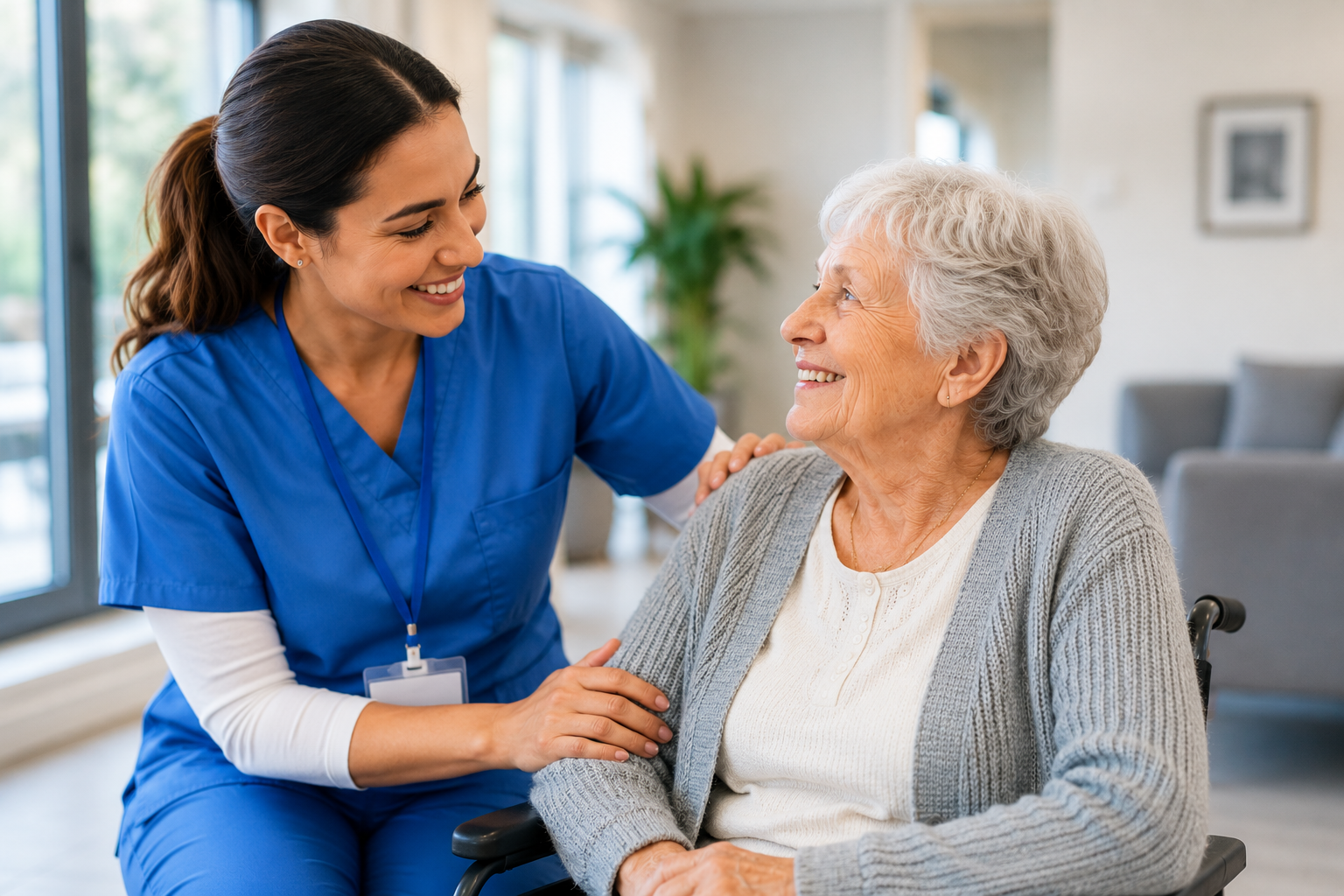 Residential Care Worker sharing a caring moment