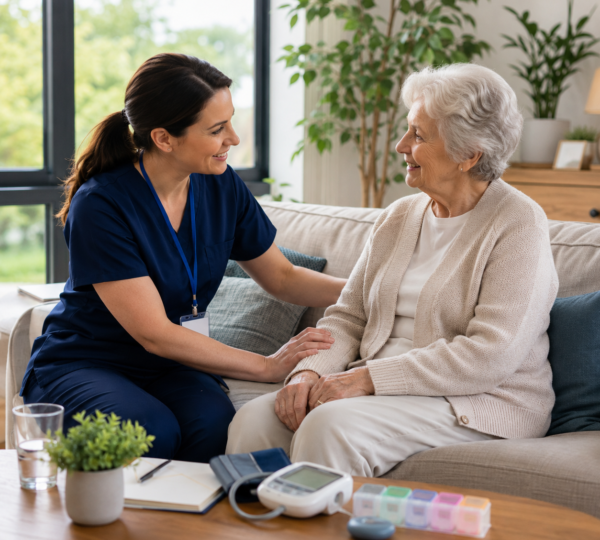 Domiciliary Care Worker providing a caring touch at home