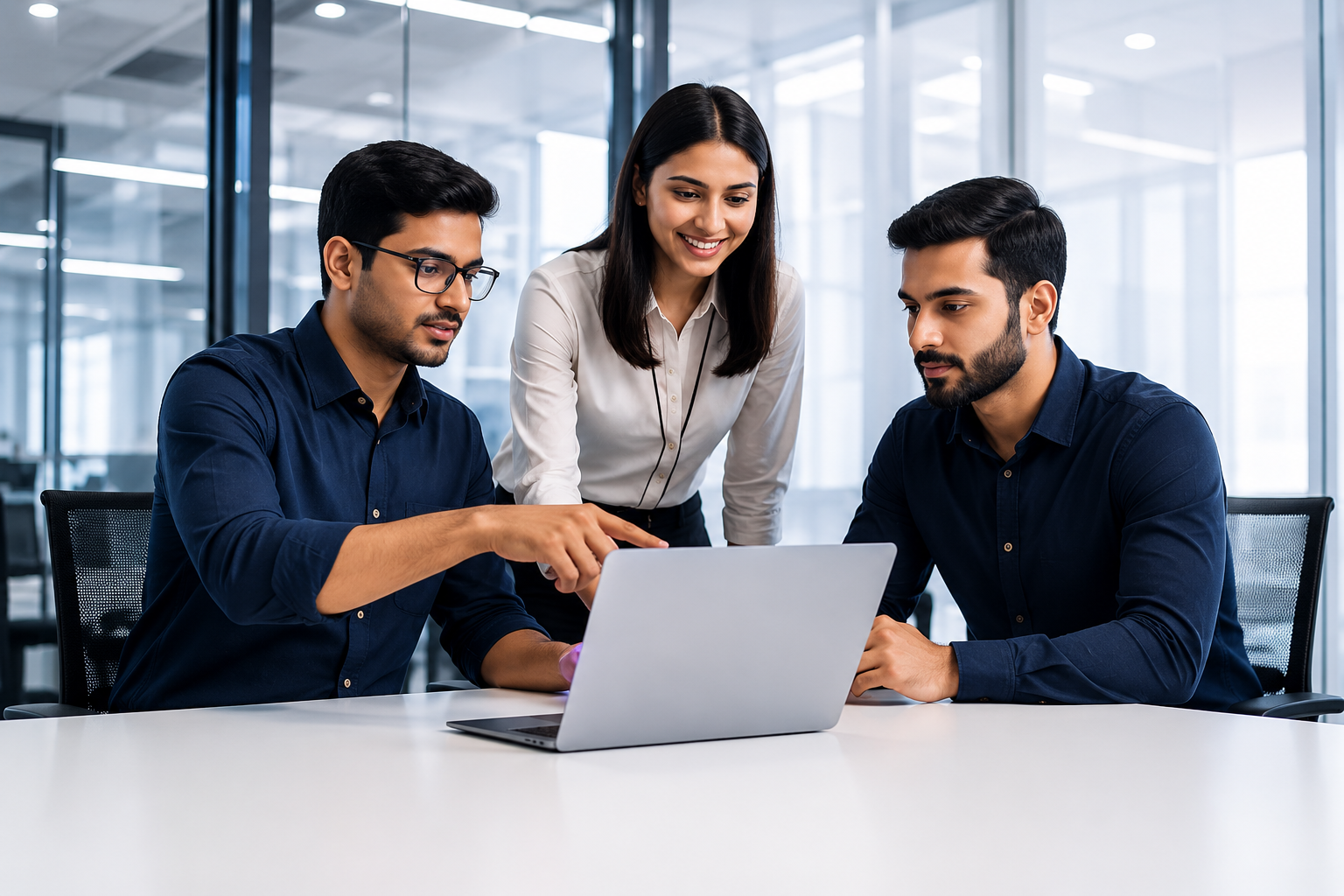Team collaborating in a modern office during a meeting